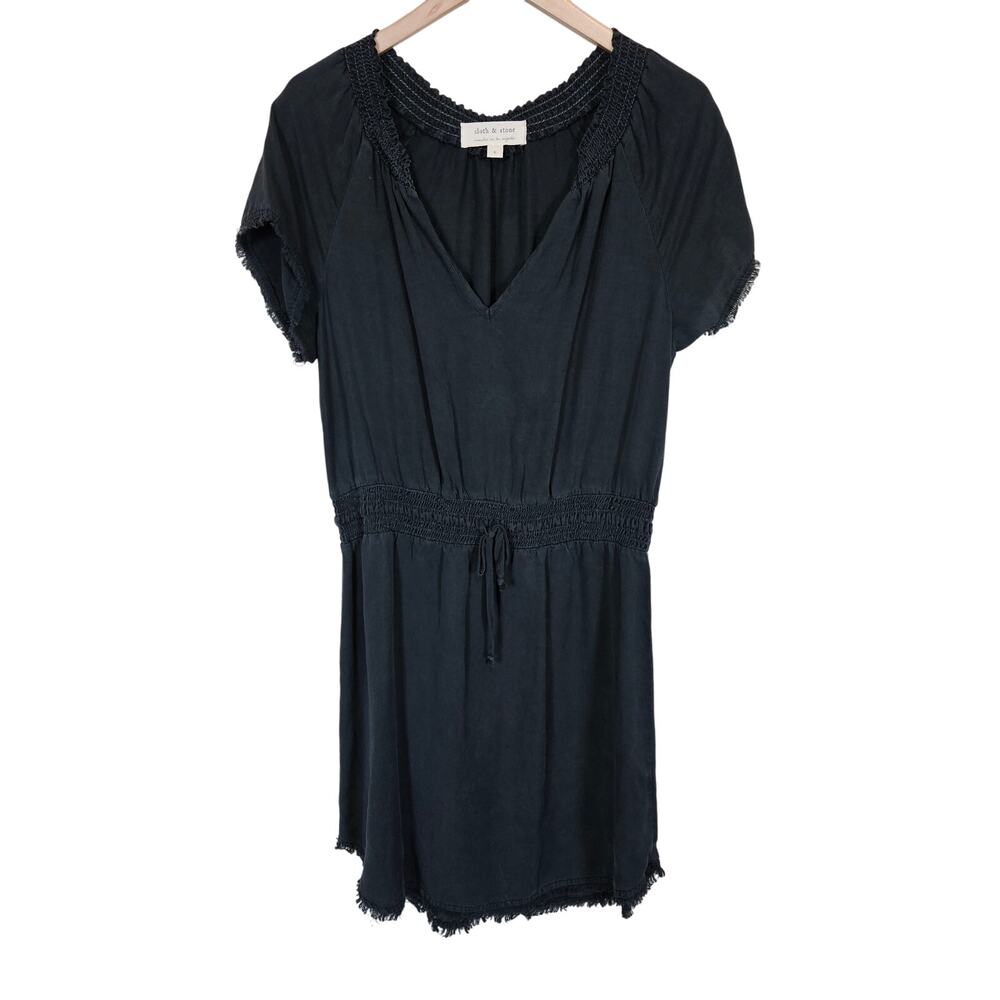 Cloth & Stone Frayed Hem Dress Women's V Neckline Size Large Casual Boho Chic